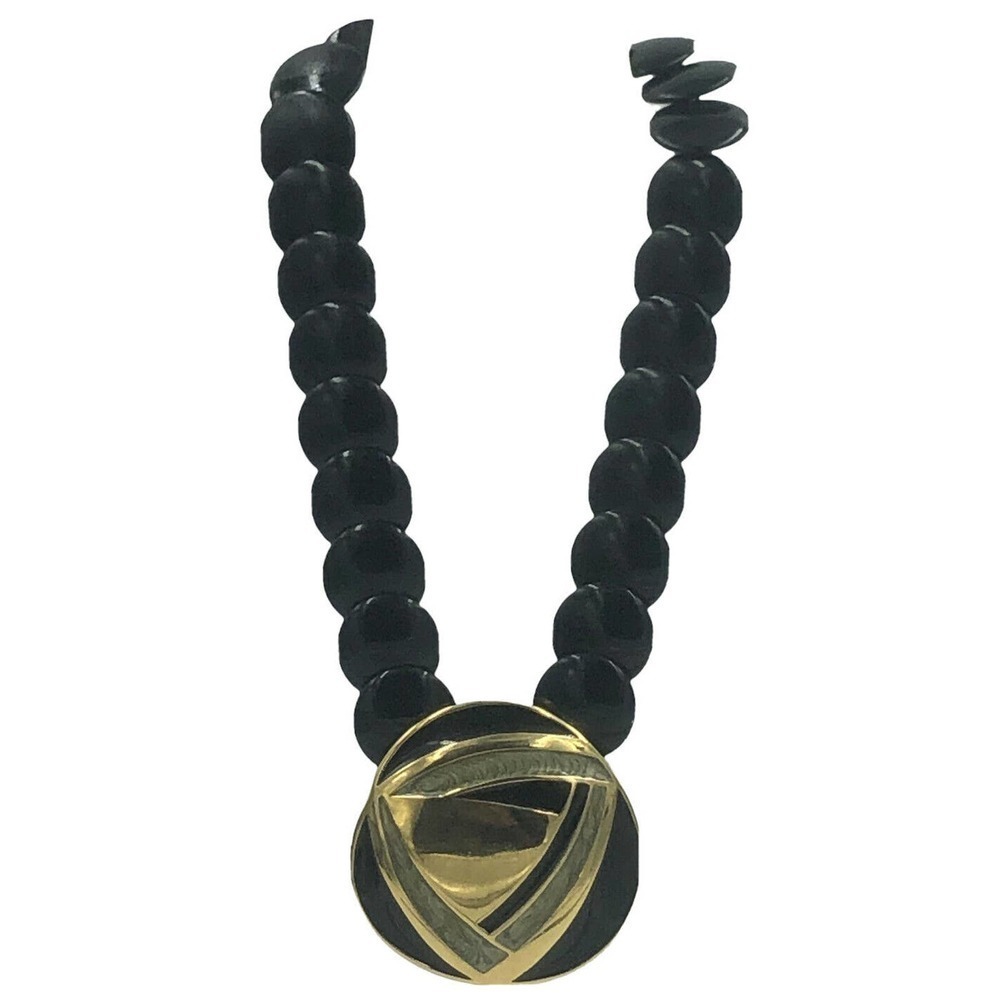 Kunio Matsumoto Trifari Black Lucite Enameled Statement Modernist Necklace